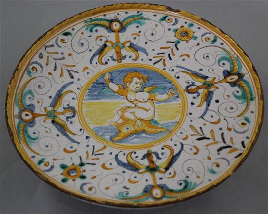 A Deruta maiolica tazza, first half 17th century, 25.5cm